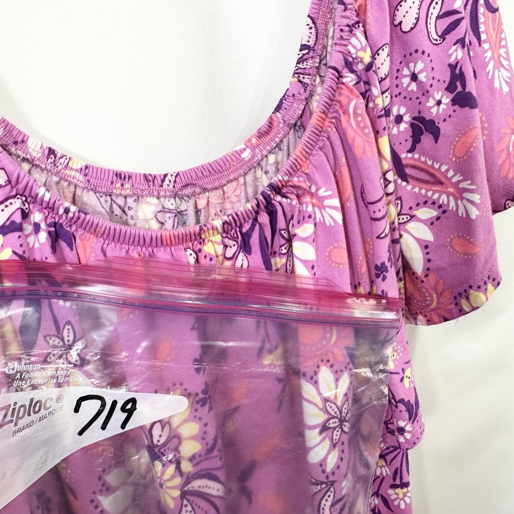 Woman Within Plus Size 22/24W Top 1X Purple Floral Off Shoulder Feminine 719 - Picture 10 of 10